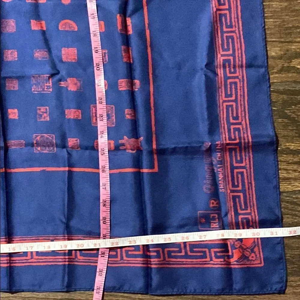 RLJ Qing Yue Blue and Red Silk Scarf Vintage